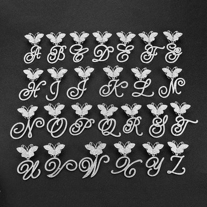 18inch  Cuban Chain Butterfly Letter Full Diamond Pendant Cuban Chain Personalized Exaggerated Thick Chain Hiphop Jewelry eprolo