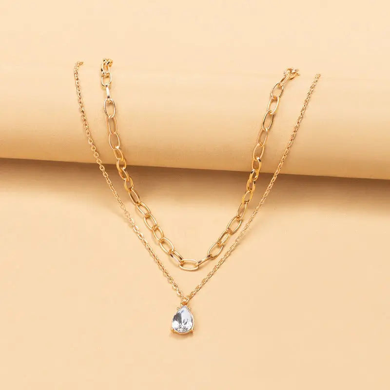 New Stacked Necklace Cold Feng Shui Drop Zircon Pendant Collar Chain Necklace Adornment Female eprolo