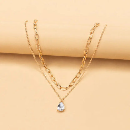 New Stacked Necklace Cold Feng Shui Drop Zircon Pendant Collar Chain Necklace Adornment Female eprolo