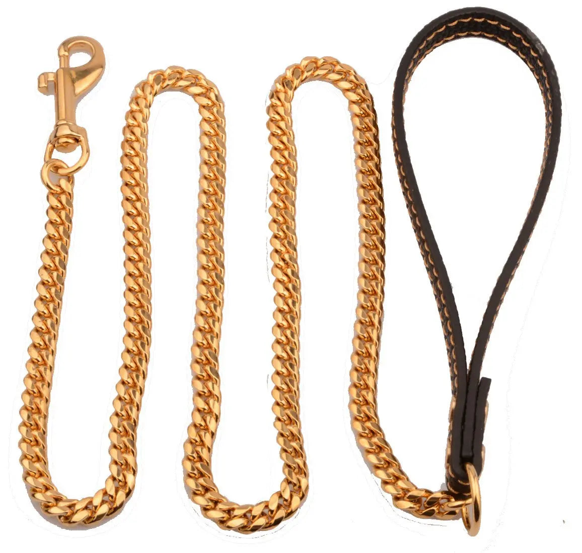 10mm stainless steel leather traction rope golden stainless steel Cuban chain dog chain medium-sized dog pet traction chain eprolo