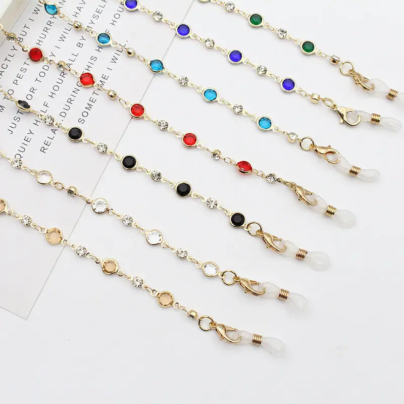 Personality Jewelry Accessories Fashion Color Crystal With Drill Mask Glasses Anti-Drop Lanyard Necklace eprolo