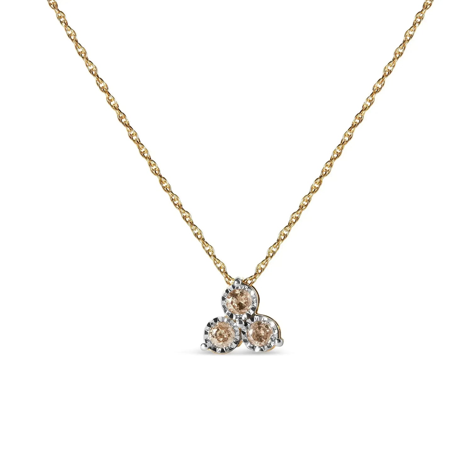 14K Yellow Gold Plated .925 Sterling Silver 1/4 Cttw Diamond 3 Stone Trio 18" Pendant Necklace (J-K Color, I1-I2 Clarity) My Store
