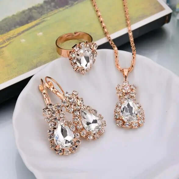 Water Drop Shape Earrings Necklace Rings Jewelry Sets eprolo