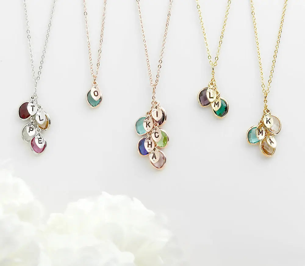 12-color water drop birthstone leaf lettering diy necklace holiday gift eprolo