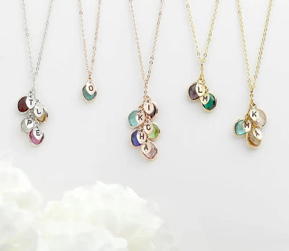 12-color water drop birthstone leaf lettering diy necklace holiday gift eprolo