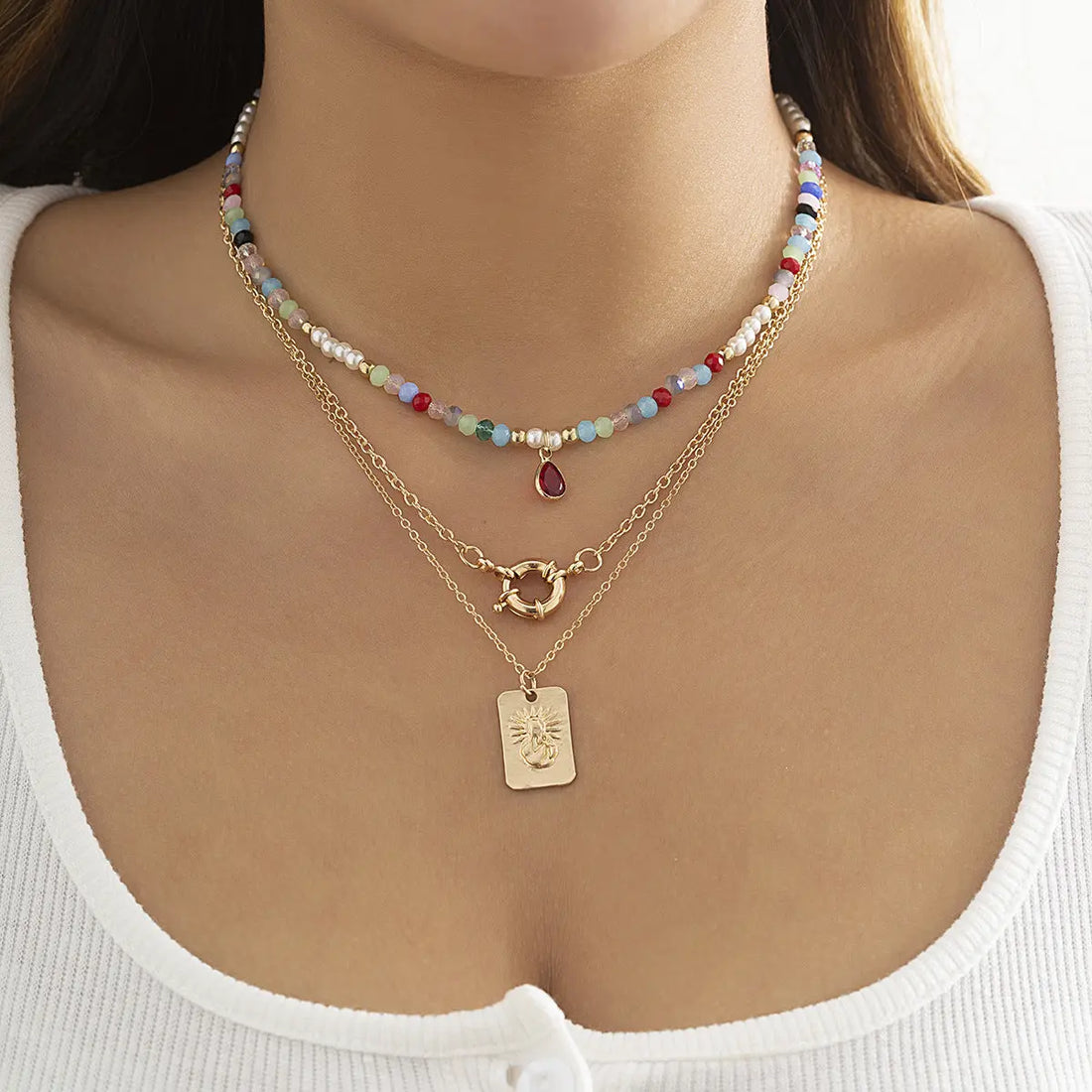 Retro Color Water Drop Pendant Clavicle Chain Niche Crystal Chain Design Necklace eprolo