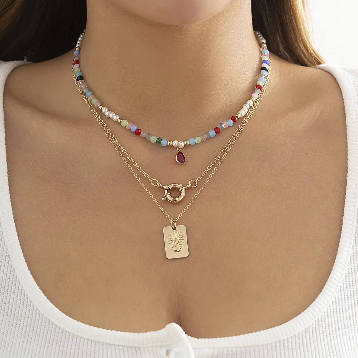Retro Color Water Drop Pendant Clavicle Chain Niche Crystal Chain Design Necklace eprolo