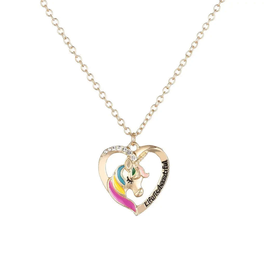 New Unicorn Necklace Jewelry Rainbow Horse Oil Drop Pendant Necklace eprolo