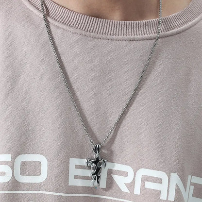 Stainless Steel Pendant Drop Oil Titanium Steel Cross Flame Trend Men&