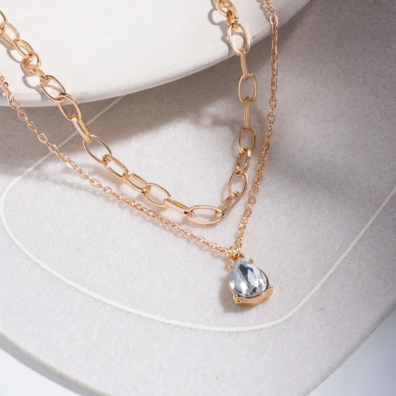 New Stacked Necklace Cold Feng Shui Drop Zircon Pendant Collar Chain Necklace Adornment Female eprolo