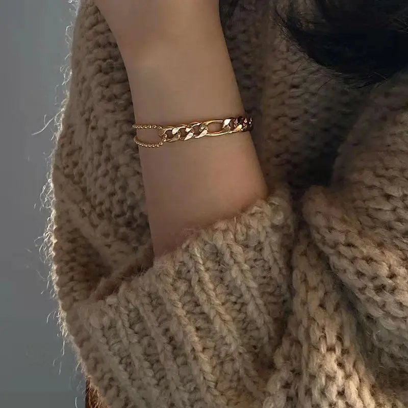 Waterproof Stainless Steel Figaro Chain&amp;Cuban Chain Patchwork Bracelets for Women Ladies Street Style Gold Chain Bracelet eprolo