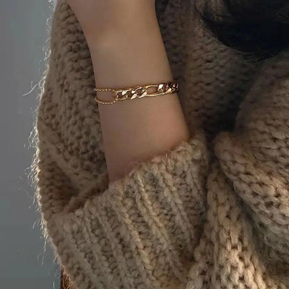 Waterproof Stainless Steel Figaro Chain&amp;Cuban Chain Patchwork Bracelets for Women Ladies Street Style Gold Chain Bracelet eprolo