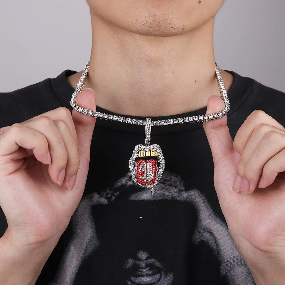 New Tennis Chain Skull Lips Tongue Fashion Accessories Cuban Pendant Single Row Chain Tennis Chain eprolo