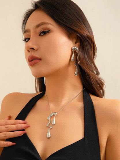 Liquid Design Sweet Cool Necklace Metal Wind Irregular Water Drop Necklace eprolo