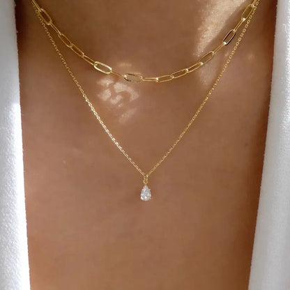 New Stacked Necklace Cold Feng Shui Drop Zircon Pendant Collar Chain Necklace Adornment Female eprolo