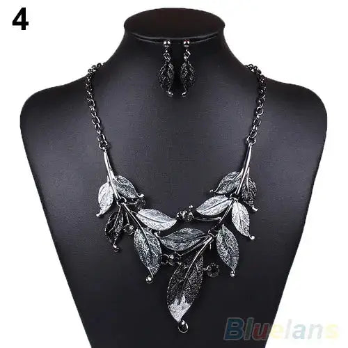 Classic Colorful Leaf Rhinestone Alloy Drop Necklace Earrings Jewelry eprolo
