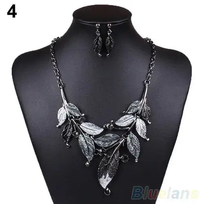 Classic Colorful Leaf Rhinestone Alloy Drop Necklace Earrings Jewelry eprolo
