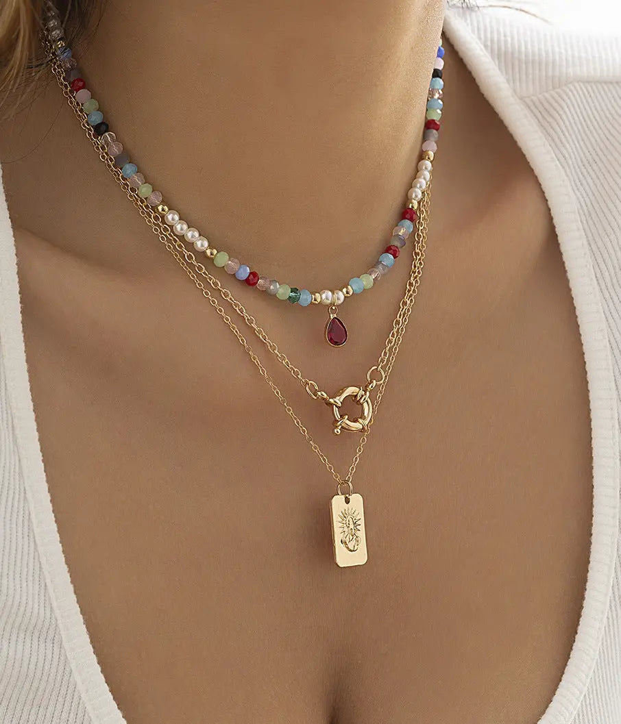 Retro Color Water Drop Pendant Clavicle Chain Niche Crystal Chain Design Necklace eprolo