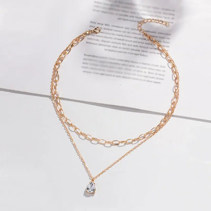 New Stacked Necklace Cold Feng Shui Drop Zircon Pendant Collar Chain Necklace Adornment Female eprolo