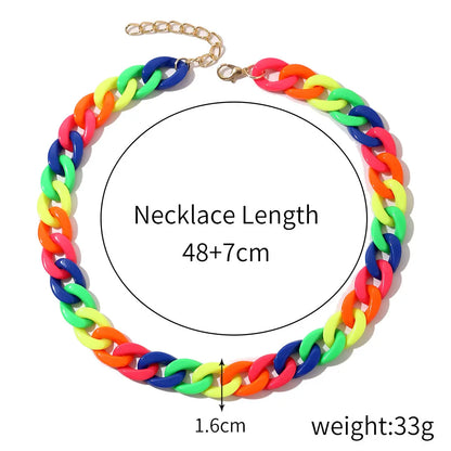Accessories Necklace Cuban Chain Acrylic Colorful Necklace Punk Chain Necklace Summer Ins eprolo