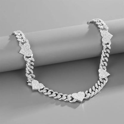 Hip-Hop Personality Cuban Chain Temperament Exquisite Love Necklace Adjustable Bracelet Accessories Couple Models eprolo