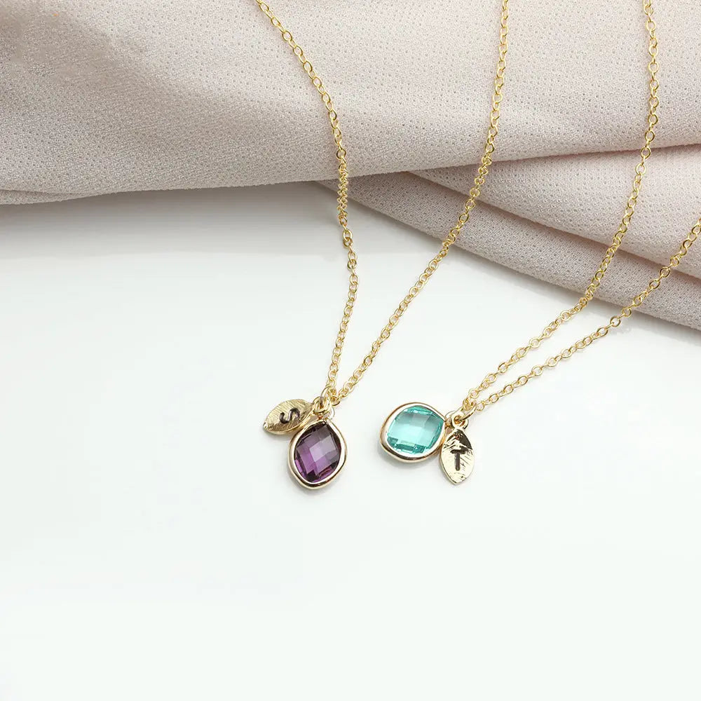 12-color water drop birthstone leaf lettering diy necklace holiday gift eprolo