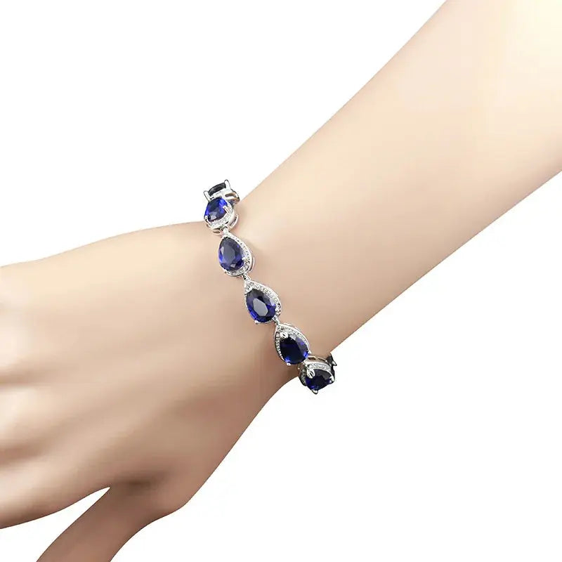 Water Drop Shaped Sapphire Silver 925 Jewelry Sets for Women Blue Gemstones Ring Earrings Necklace Bracelet Wedding eprolo
