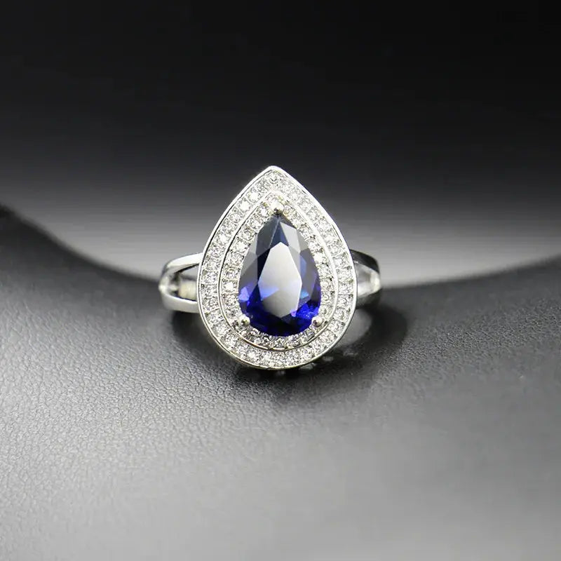 Water Drop Shaped Sapphire Silver 925 Jewelry Sets for Women Blue Gemstones Ring Earrings Necklace Bracelet Wedding eprolo