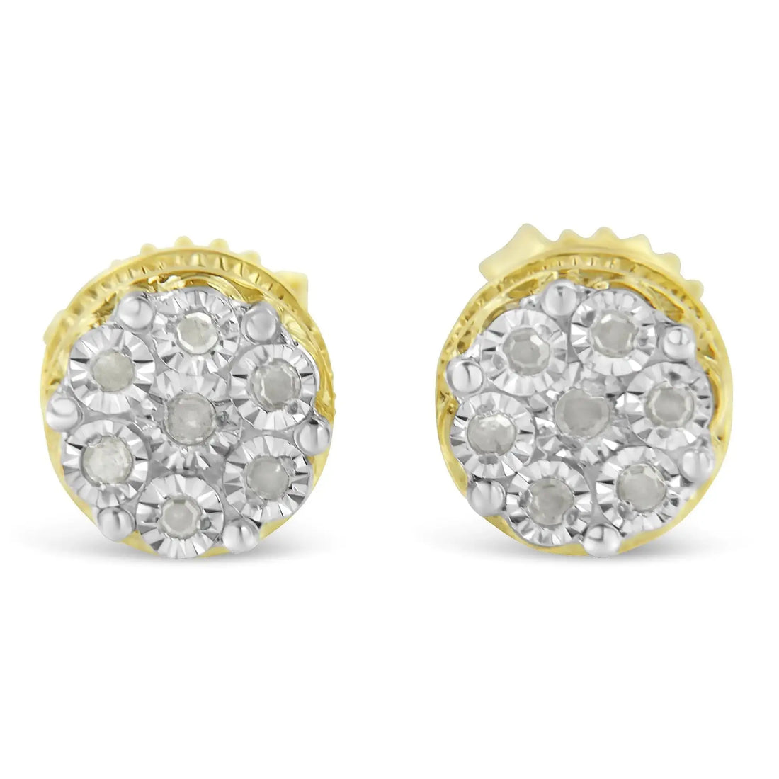 14K Yellow Gold Plated .925 Sterling Silver 1/7 Cttw Diamond Miracle Set Stud Earrings (I-J Color, I3 Promo Clarity) My Store