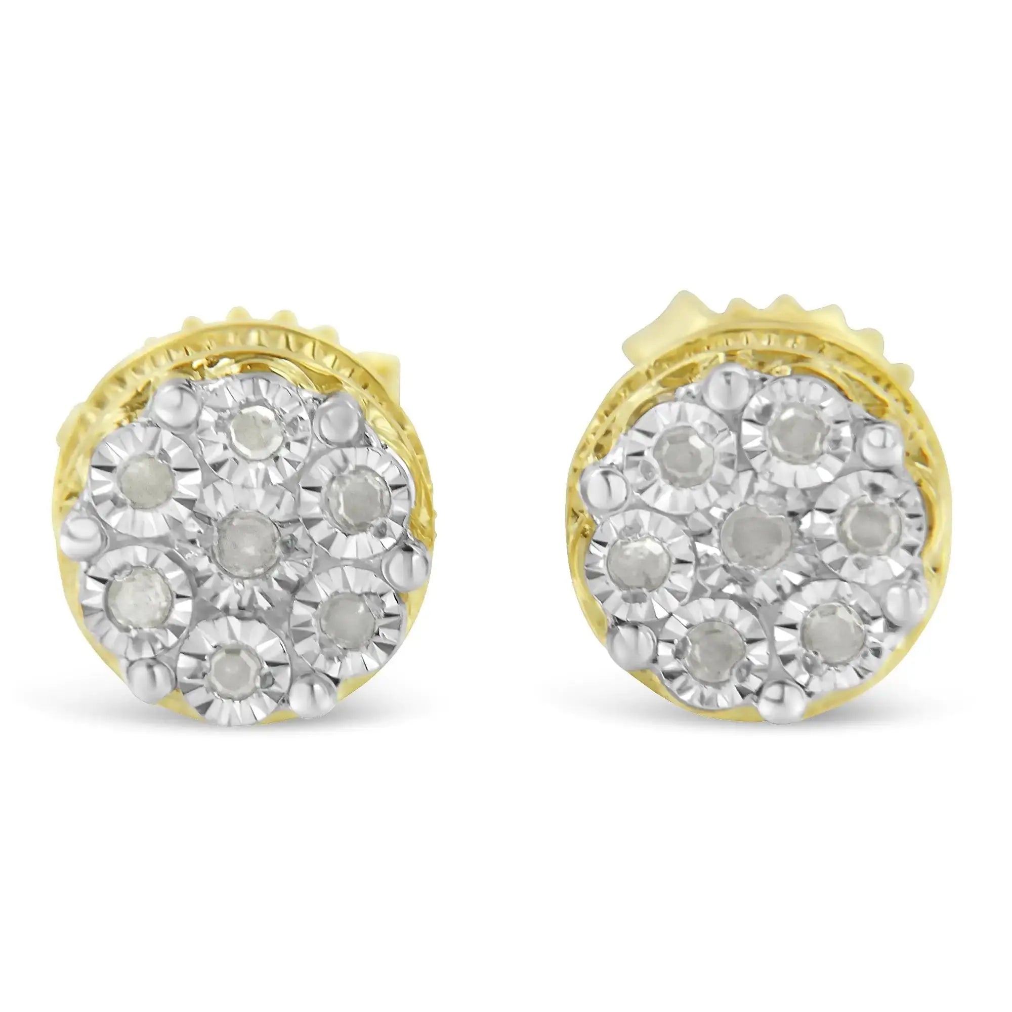 14K Yellow Gold Plated .925 Sterling Silver 1/7 Cttw Diamond Miracle Set Stud Earrings (I-J Color, I3 Promo Clarity) My Store
