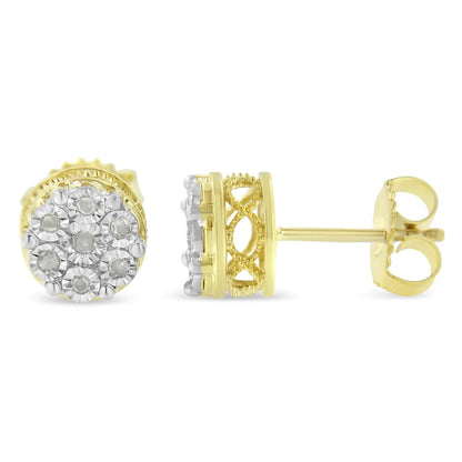 14K Yellow Gold Plated .925 Sterling Silver 1/7 Cttw Diamond Miracle Set Stud Earrings (I-J Color, I3 Promo Clarity) My Store