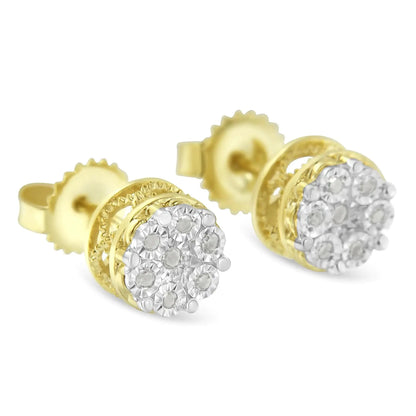 14K Yellow Gold Plated .925 Sterling Silver 1/7 Cttw Diamond Miracle Set Stud Earrings (I-J Color, I3 Promo Clarity) My Store