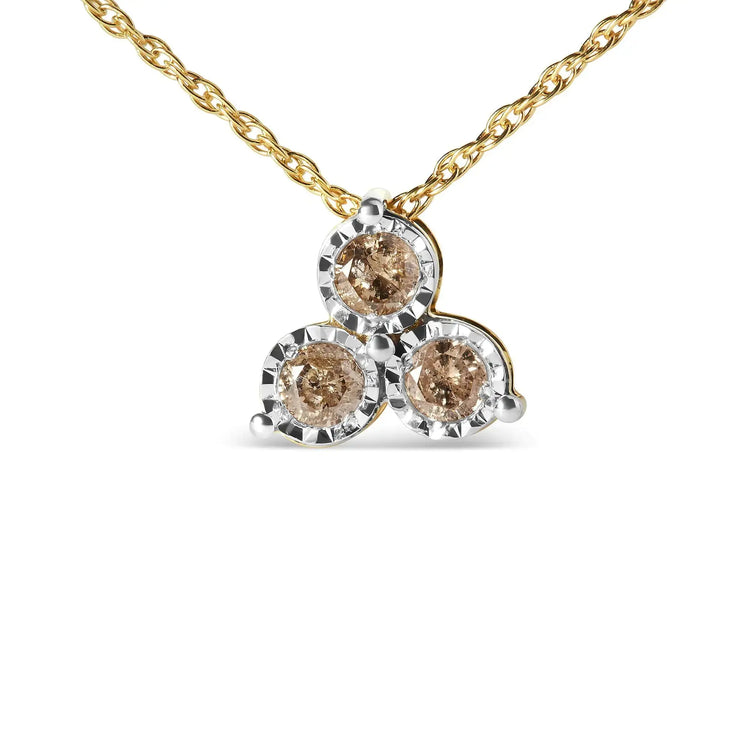 14K Yellow Gold Plated .925 Sterling Silver 1/4 Cttw Diamond 3 Stone Trio 18" Pendant Necklace (J-K Color, I1-I2 Clarity) My Store