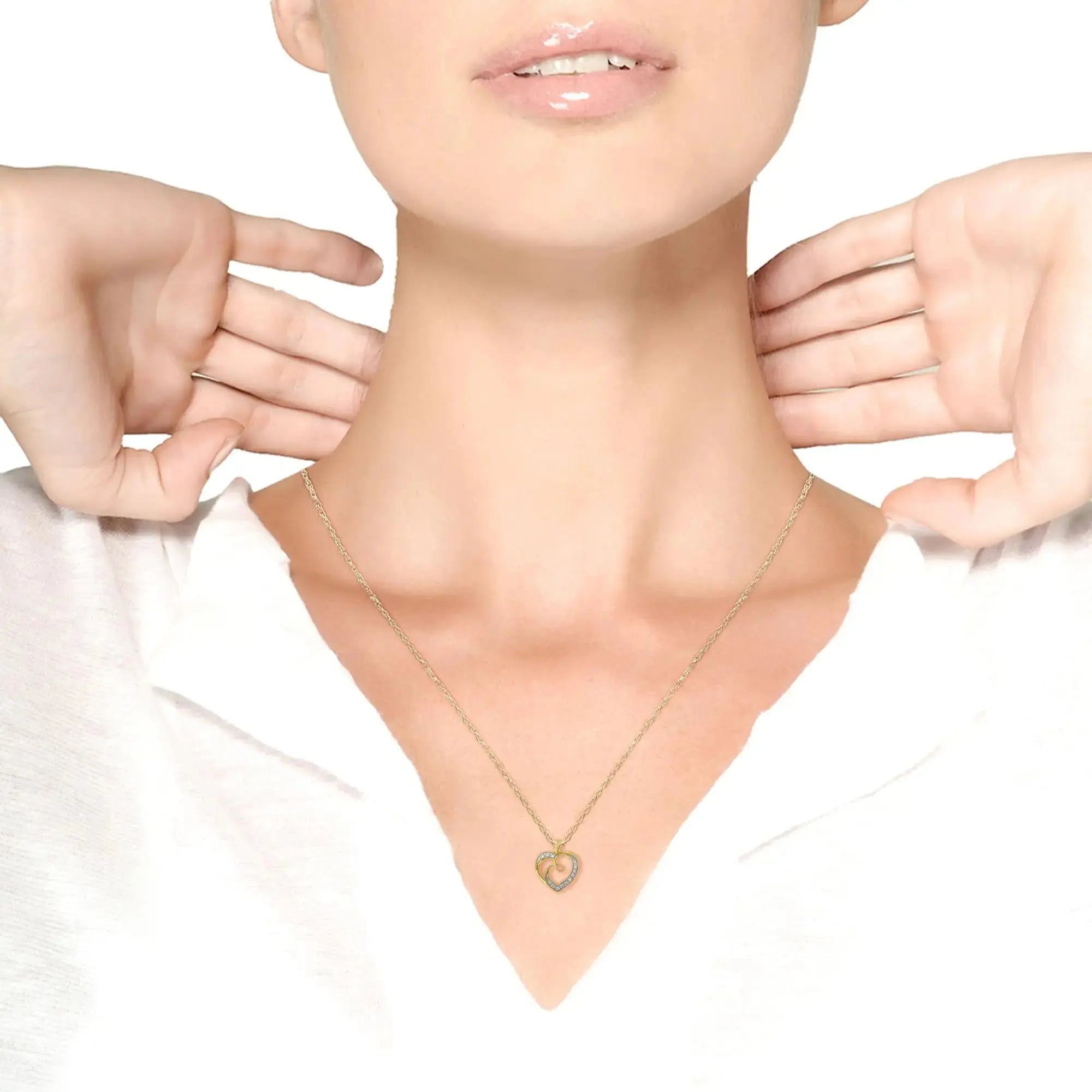 14K Yellow Gold Plated .925 Sterling Silver Diamond Accent Ribbon &amp; Heart 18" Pendant Necklace (H-I Color, I2-I3 Clarity) My Store